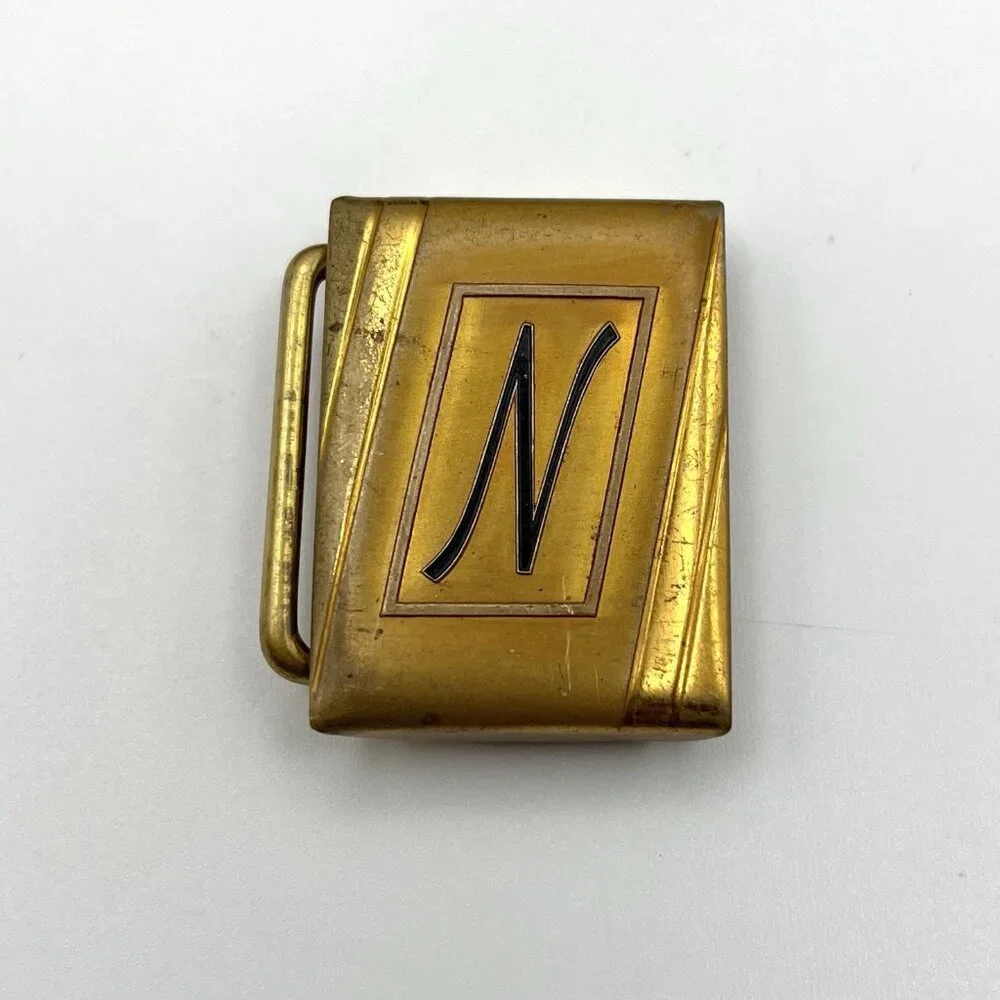 Vintage Hickok Initial N Belt Buckle Gold Tone Bronze Duro Plate USA Made MCM